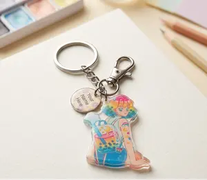 Custom Anime Name Acrylic Keychain - Personalized Girl Bag Charm with Gold-Tone Keyring for Keys, School Bags, Cute Bowknot Macaron Design