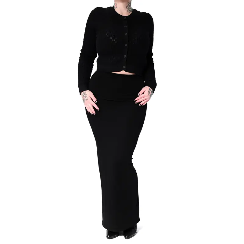 Foxblood Shop Women's High Waist Black Elastane Modal Fabric Fitted Maxi Skirt, Women's Bottoms, 1-Piece Soft Elegant Design, Versatile for Tees-Blouses, Available in 3XL