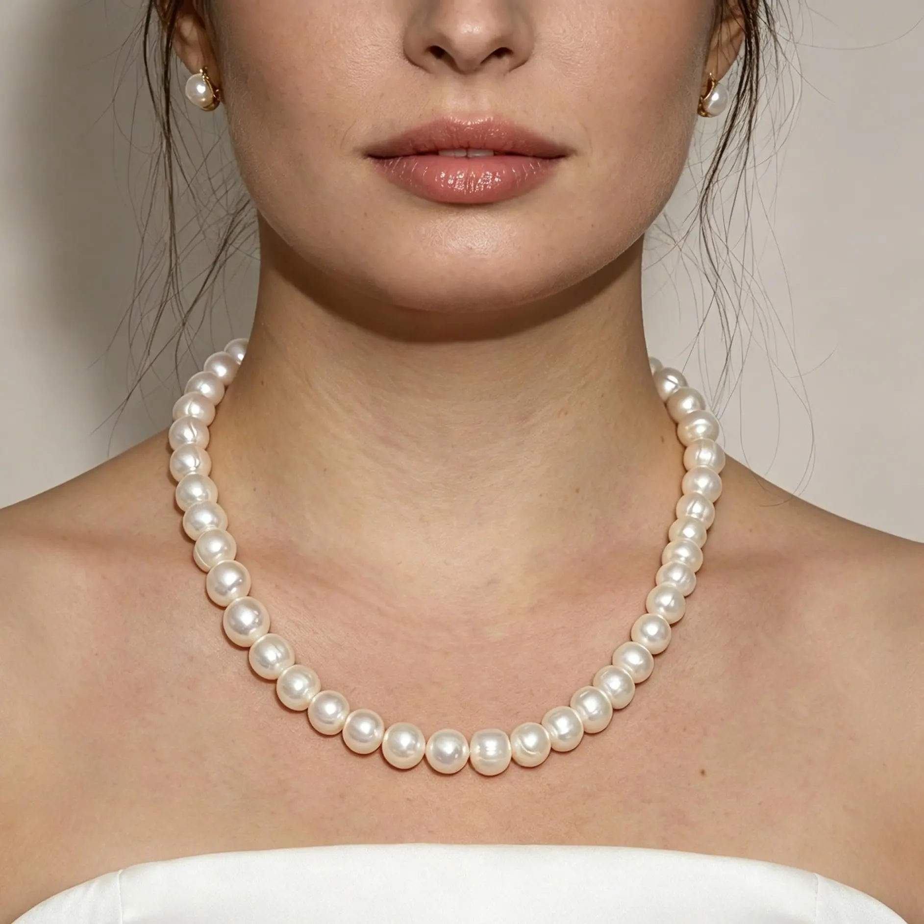 9-10mm Natural Non-Nucleated Freshwater Pearl Necklace, White Near-Round Ribbed Pearls | Elegant Jewelry  for Her romantic birthday gift beach Dainty Pearl Necklace Pearl Pendant Necklace