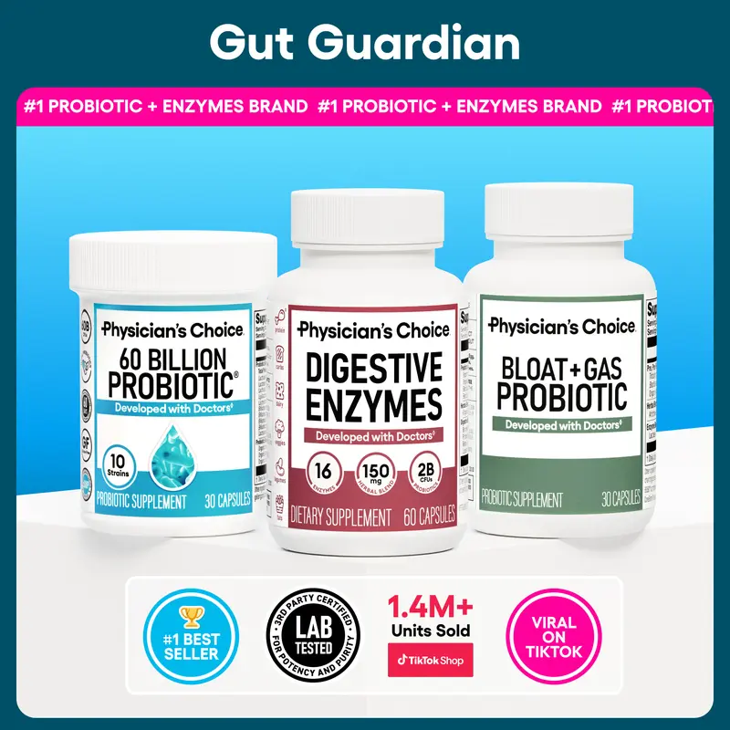 Physician's Choice Gut Guardian Bundle: Advanced Gut Health Support with 60 Billion Probiotic + Digestive Enzymes + Bloat & Gas Probiotic