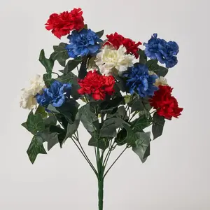 Patriotic Red, White & Blue Carnation Pick Blooming Americana Floral Spray - 21"