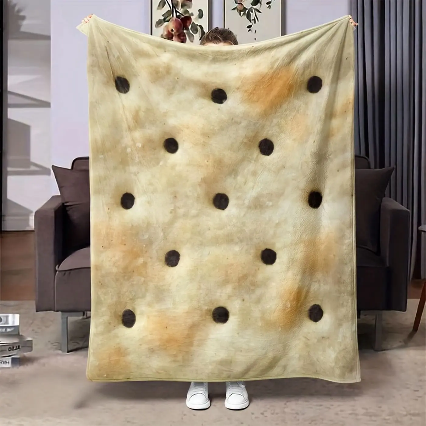 Versatile Compressed Cracker Print Fleece Blanket: Soft & Warm for All Seasons - Ideal for Naps Sofas Offices Camping - Perfect Gift!