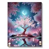 Moonlight cherry blossom diamond painting set night lake scenery full diamond embroidery cross stitch mosaic inlaid rhinestone art wall decoration painting