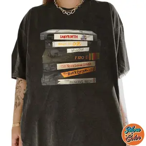 Retro VHS Stack Graphic Tee, 80s Fantasy Movie Shirt Featuring Labyrinth Shirt, Cotton Unisex T-shirt, Crew Neck, Size S- 3XL, Menswear Top, Womenswear Top Underwear Streetwear