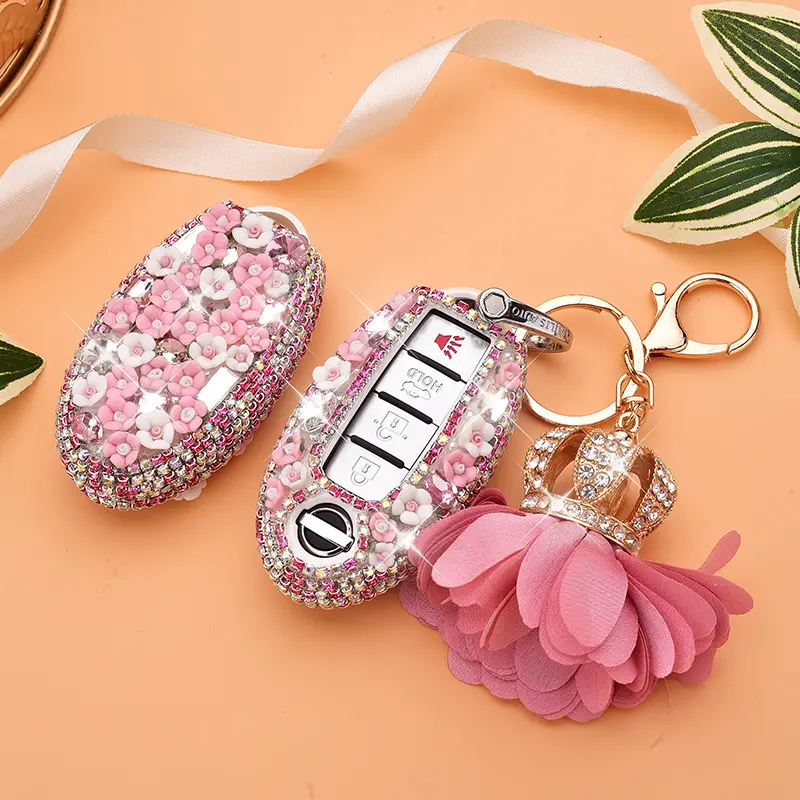 Fashion Luxury Sparkling Rhineston car Key fob cover for Nissan with Altima Pathfinder Armada Murano Maxima Rogue Infinity Smart Remote, Genuine