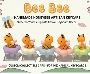 Cute Honeybee Artisan Keycap - Kawaii Bee on Pastel Flower Resin Keycap for Mechanical Keyboards - Fits Cherry MX