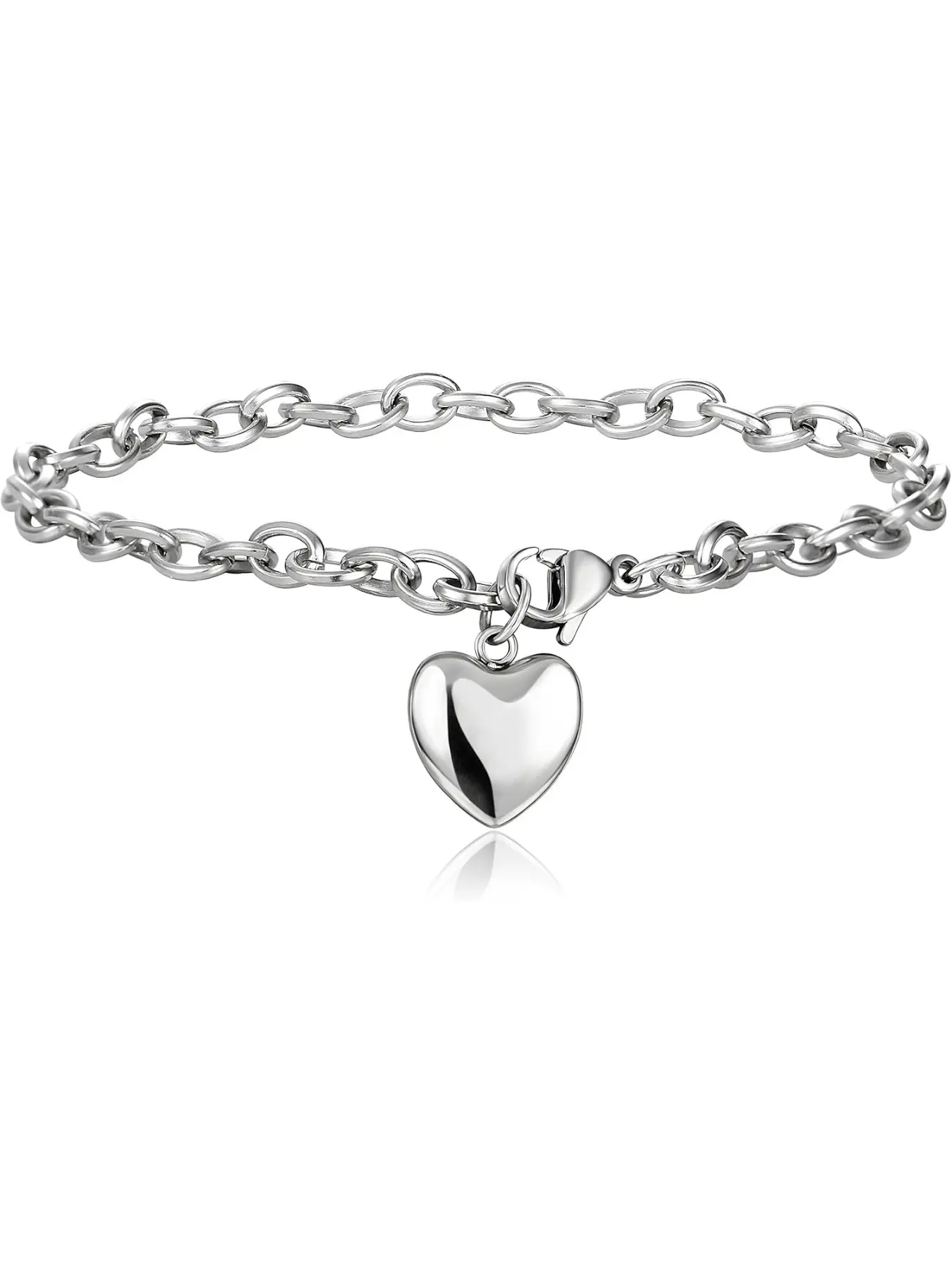 Jewelry Women's Heart Charm Bracelets Stainless Steel Adjustable Link Bracelet Birthday Gifts for Women Jewelry Elegant Bangle Heart Design Bracelet Fashionable Bracelet