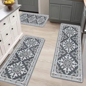 3-Piece  Boho Kitchen Rugs Non-Slip & Washable Floor Mats for Office Home Doorway Laundry Soft Flannel Anti-Fatigue Bohemian Style Rug set area room carpet kitchen mat cozy