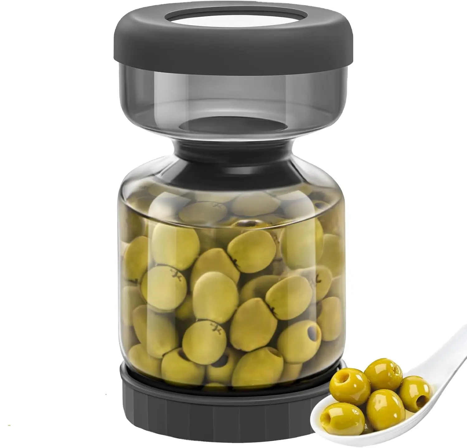 Glass Pickle Jar with Detachable Silicone Strainer Flip Lid, Airtight Leakproof Wide-Mouth Container for Peppers, Cucumbers, Kitchen Food Storage