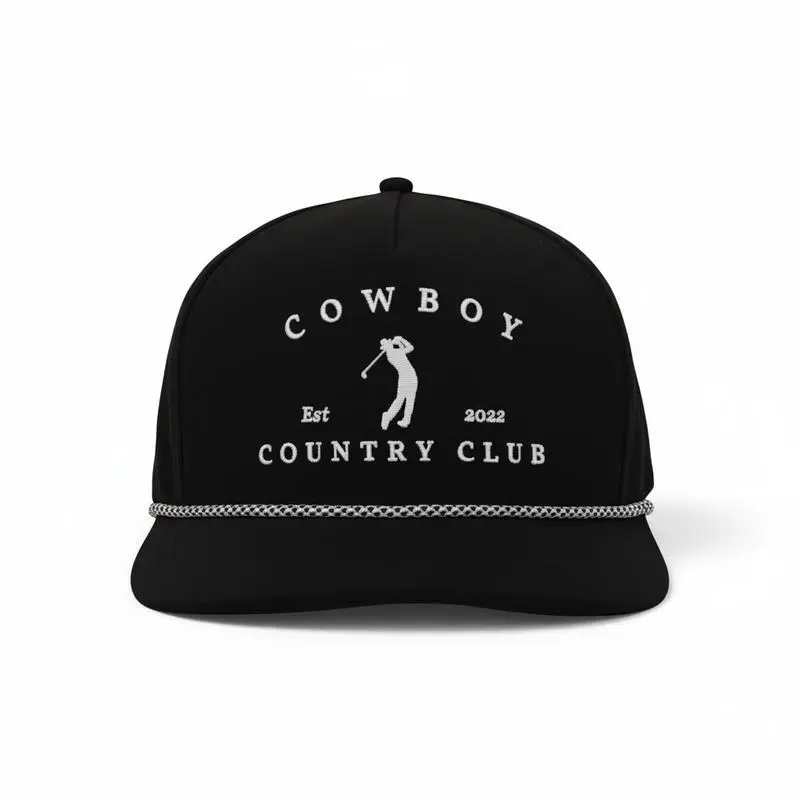 Golfer Roped Hat – Black Cowboy Country Club Edition  Structured Snapback with Western Golf Vibes