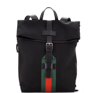 Pre-owned GUCCI Canvas Plain Backpacks Web Fold Over Backpack Techno Canvas Medium by Rebag