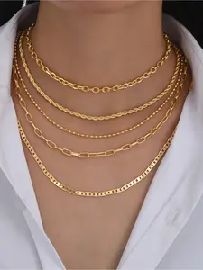 5PCS Women's Metal Multi-Layered Necklace Set | Dainty Layered Design for Minimalist Elegance | Versatile Fashion Accessory for Daily Commute, Dates & Parties | Modern Versatile Accessories | Dainty Layering Jewelry