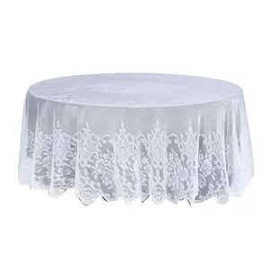 Lace 108" Round Tablecloth White - Premium Design for Formal Table Settings