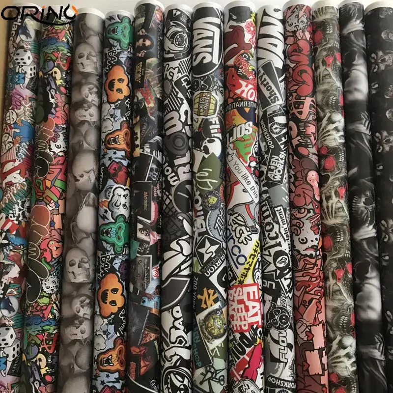 2026 New ORINO Sticker bomb Vinyl Wrap StickerBOMB Adhesive Cartoon Skull JDM Printed Racing Motorcycle Bike Scooter Bomb Wrapping Film For your Cars
