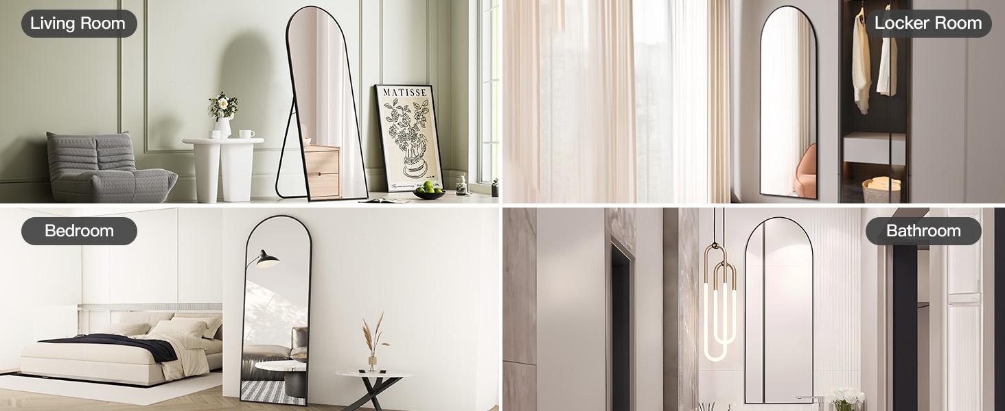 71"x26" X-Large Arch Full Body Mirror with Durable Aluminum Alloy Frame, 3-Way Floor Mirror Stand, Wall-Mountable Hanging/Leaning Options, Safety Explosion-Safe Design for Bedroom, Gym, Closet, Home Reflections (Wall or Floor Use, Black)