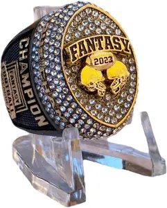 2023 Massive Gunmetal and  Fantasy Football Championship Trophy Ring, Award for Fantasy Football League Winner Clear Stones