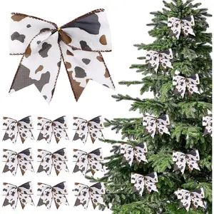 24 count Cowhide Printed Christmas Bows 6 Inch Large Cow Christmas Wreaths Bows for  Tree  Wrapping Garland Holiday  Party Crafts Xmas Tree Ribbon Ornaments