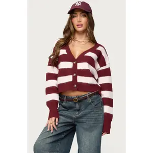 Edikted Women's Kaz Striped Knit V Neck Cardigan
