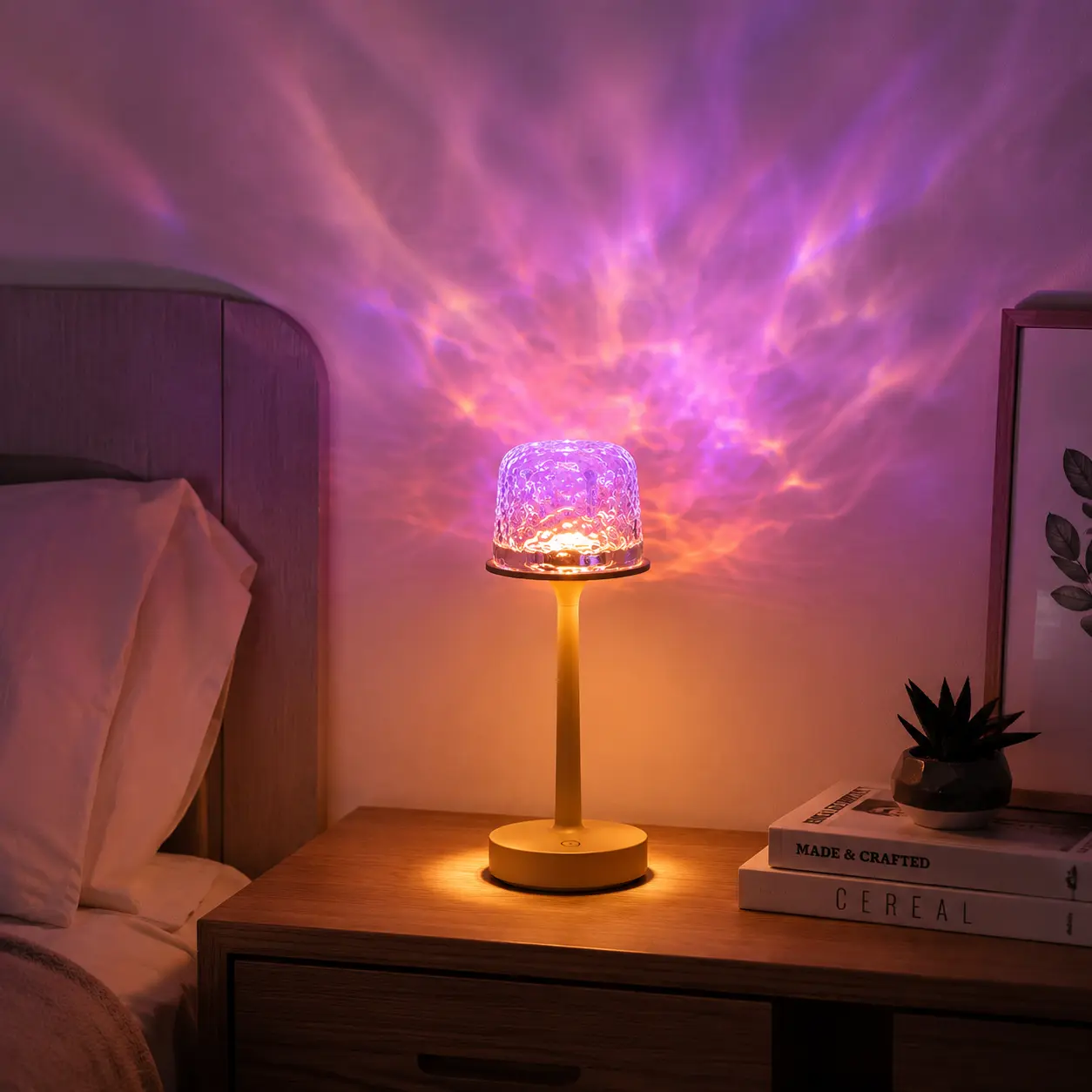 Viral Water Ripple Projection Lamp - 3-Color Rechargeable LED Night Light with Touch Dimmer, Type-C Port & Non-Slip Base. Stunning Ambient Decor for Desk, Bedroom & Home Office.