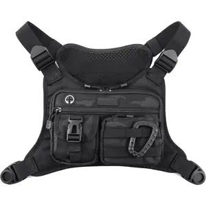 Men's Tactical Polyester Chest Bag - Durable EDC Adventure Gear with Built-In Phone Holder, Adjustable Straps, Multiple Secure Compartments, Molle Webbing, Carabiner, Sleek Black Design, Comfortable Fit, Portable Sports Utility Pack for Travel, Outdoors
