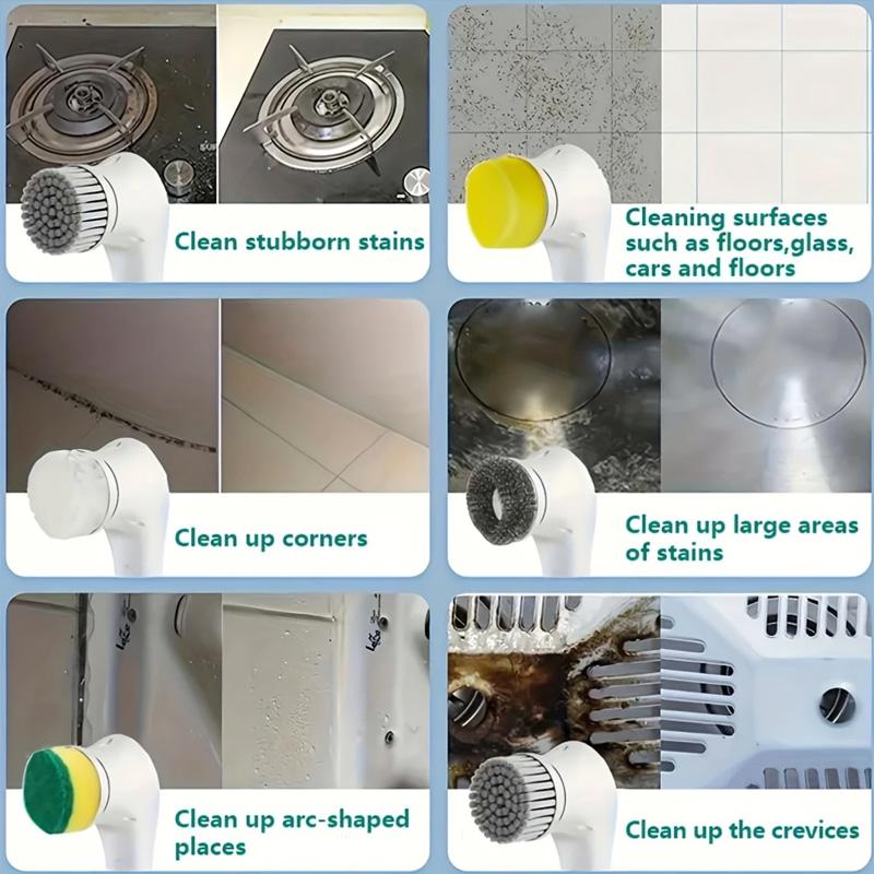 Automatic Cleaning Brush – Sponge Material, Powerful Stain Removal, Multiple Brush Heads, Handle