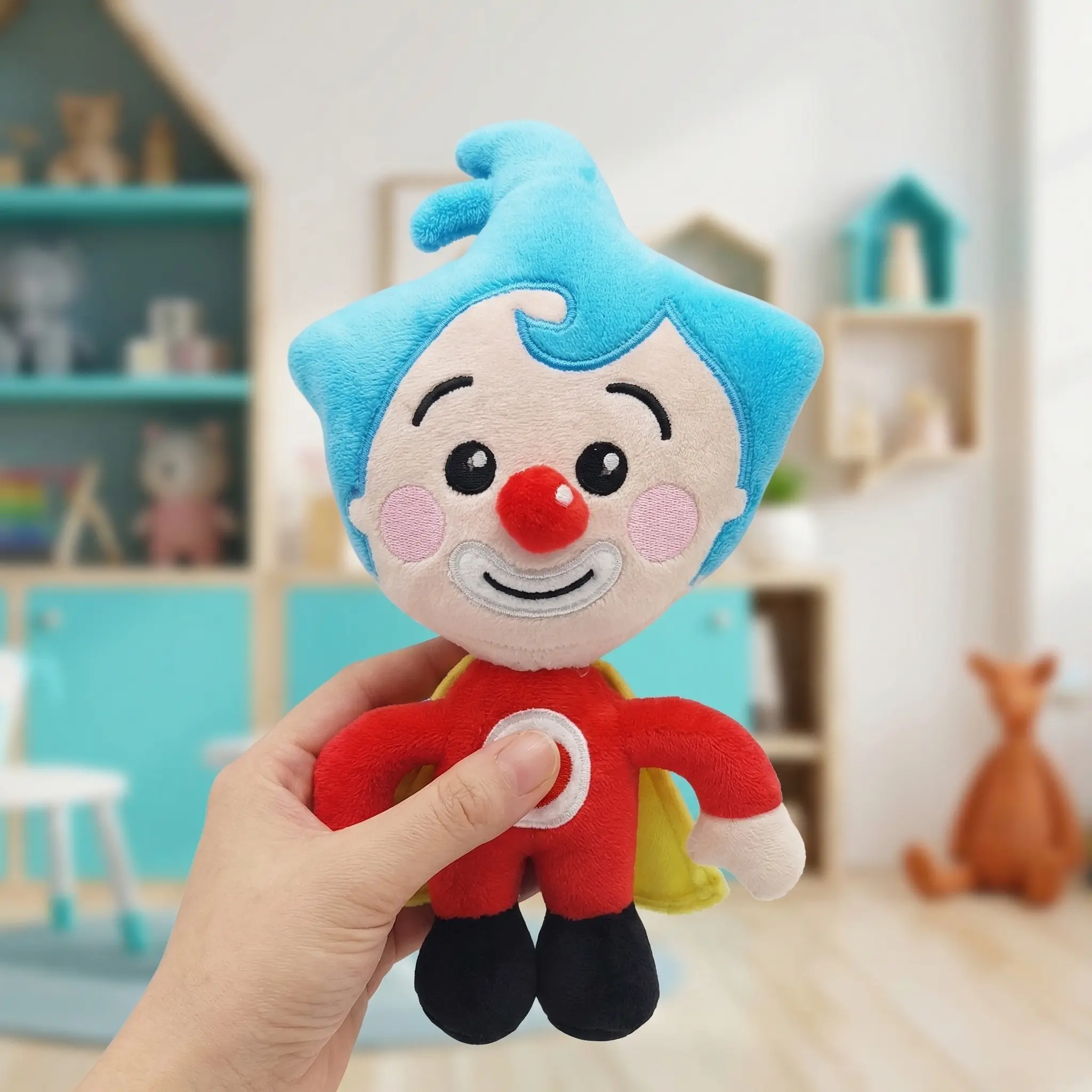 10 in Clown Theme Soft Stuffed Animal - Durable Soft Fluffy Plush Fabric Toy, Cute Stuffies with Heart Shirt, Yellow Cape, Cheerful Look, Ideal Kids' Companion, Unisex