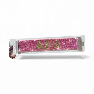 Bedazzled AKA Sorority Cuff Bracelet - Pink Rhinestone with Green Letters for Sorority Sisters