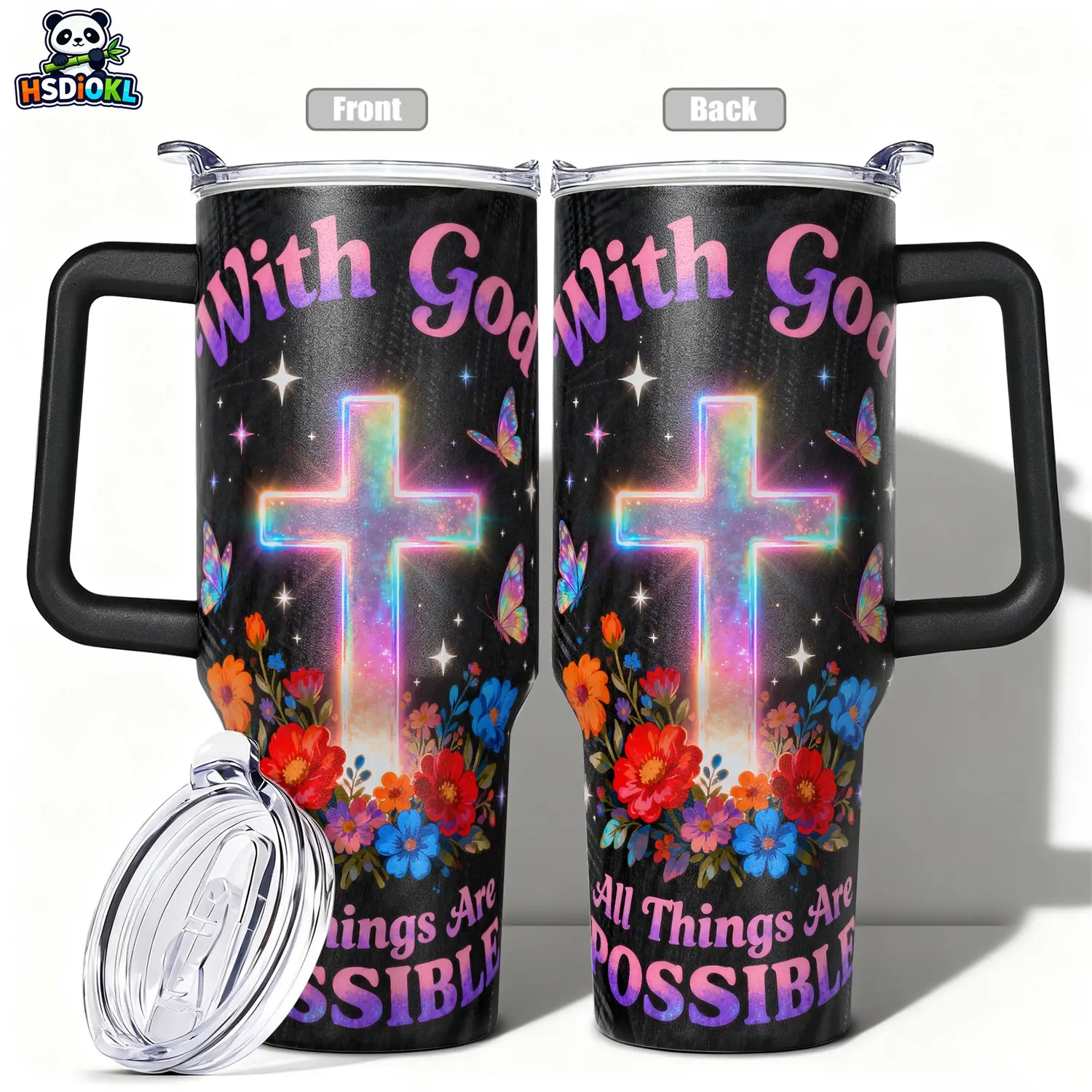 Stainless Steel Insulated Hydration Tumbler with Lid, Insulated Cup, 40oz 30oz 22oz, Double Wall Vacuum Insulated Water Bottle Hot Cold 24 Hours, Leakproof Travel Mug With God All Things Are Possible Floral, Insulated Travel Drinkware