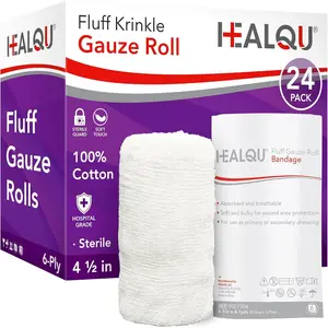 Kerlix Type Gauze Bandage Rolls - 4 ½ in 4.1 Yds, 6 Ply - 24 Single Sterile Pocuhes - Extra Absorbency, Latex Free, Hospital Grade Cotton Krinkle Fluff Bandage Wrap - Wound Care & First Aid