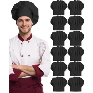 12 Pcs Chef Hat Adult Adjustable Elastic Tall Baker Hat for Cooking Kitchen Cap Uniform for Men Women Christmas