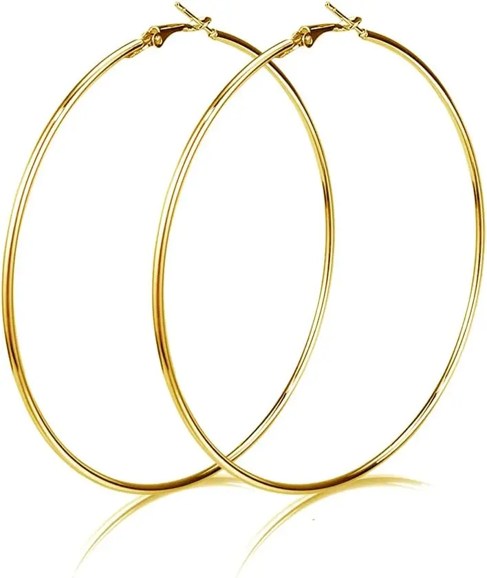 Dainty 100mm 14K Yellow   Big Large Hoop Earrings For Women  Ears Fashion Round Circle Oversize Huggie  Hoops Minimalist Thin Hooped Statement  Gifts Bff Birthday