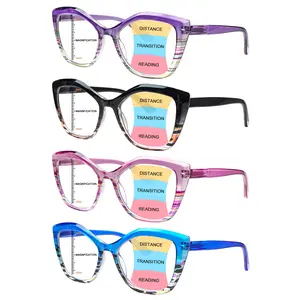 4-pack stylish progressive multifocal anti-blue light reading glasses, designed specifically for women. Featuring triple vision adjustment, spring hinges adapt to all face shapes, and relieve eye strain. An ideal choice for daily commuting and office use.