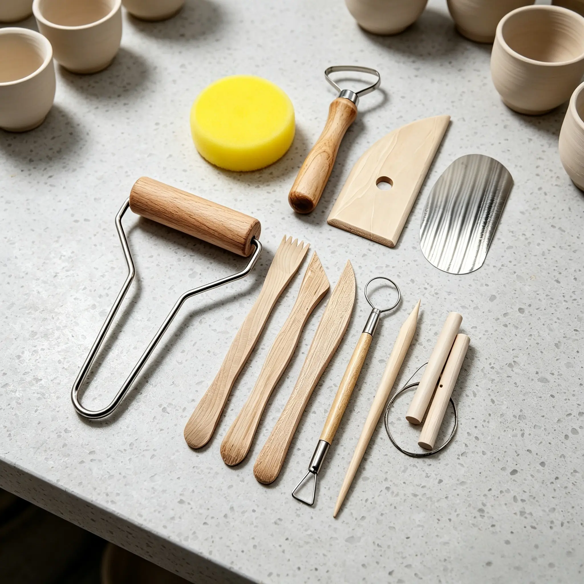 11 piece set of Clay Sculpting Tools, Clay art items, Clay kit, with storage bag, wooden handle, stainless steel double headed carving knife, air dried clay shaping tool, cutting clay line roller, sponge carving tool, texture tool, ceramic DIY