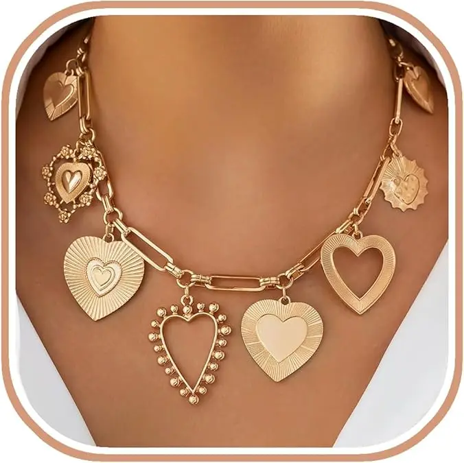 Ommig Heart Gem Choker Necklace for Women, Retro Trendy Statement Jewelry, Feminine Fashion Modern Accessory for Daily Wear, Daily Wear Necklace, Fashion Modern Accessories