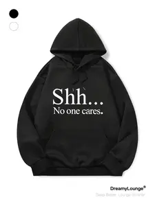 Unisex Letter Print Drawstring Hoodie, Casual Fitted Pocket Sweatshirt, Home Wear, Outdoor Use, Street Style, Fall & Winter
