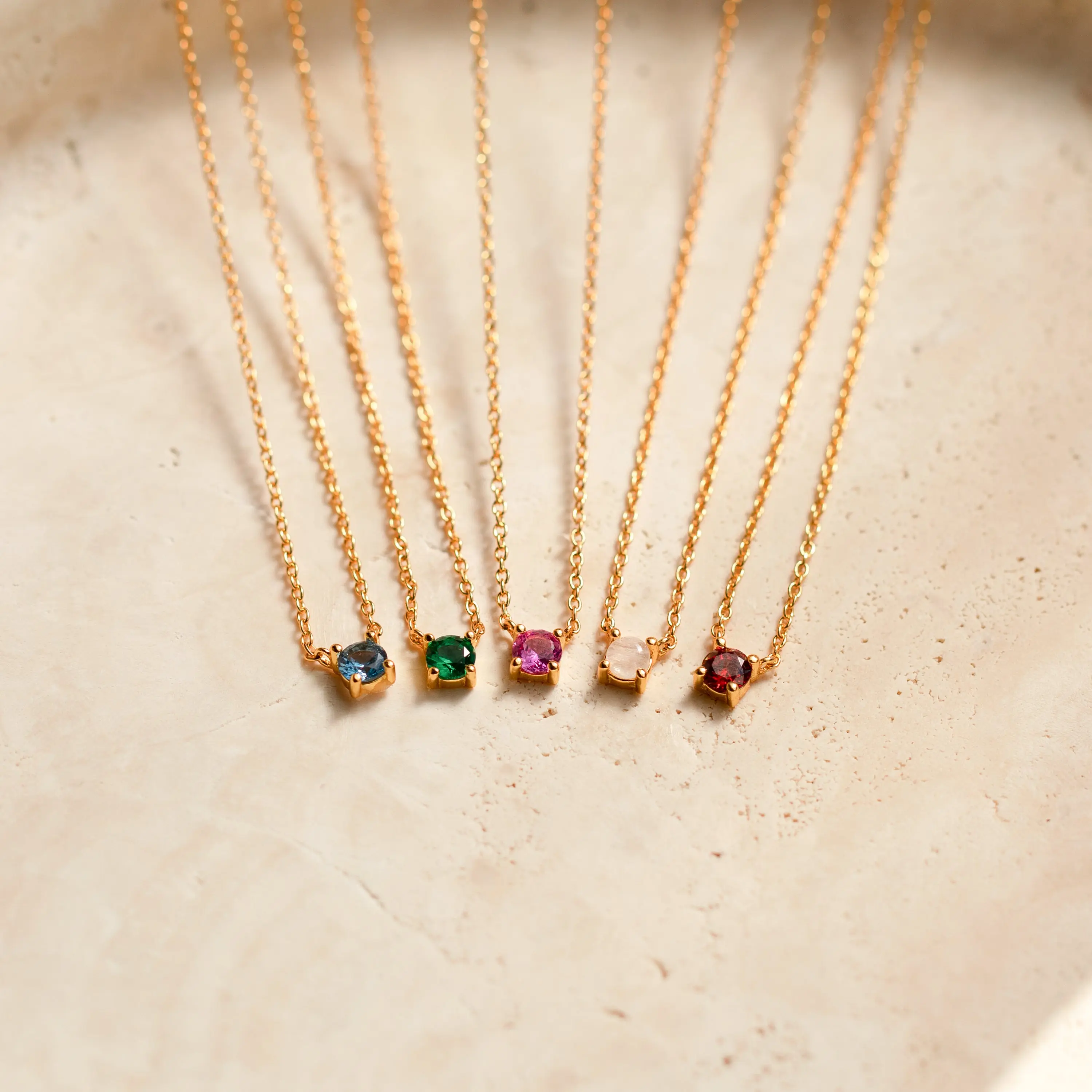 Dainty Birthstone Necklace by Caitlyn Minimalist - Delicate Round Gemstone Charm Necklace in Gold - Custom Crystal Jewelry - Gift for Her