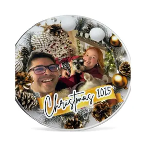 Christmas Ornament Personalizado – Foto + Texto – 3.5” Efecto Acrílico