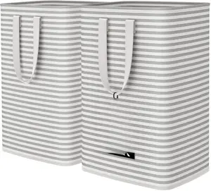 2 Pack Laundry Hamper Large Collapsible Laundry Baskets, Freestanding Waterproof Clothes Hamper with Easy Carry Handles in Laundry Room Bedroom Bathroom College Dorm for Adults, Grey, 2 x 80L