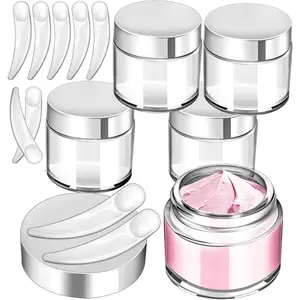 4 Pack 2oz Glass Jars with Lids,Small Glass Jars with Lids and Inner Liners,60ml Empty Glass Jars Travel Toiletries  Containers with Spatulas for Slime Sample Lip Balm Cream Lotion