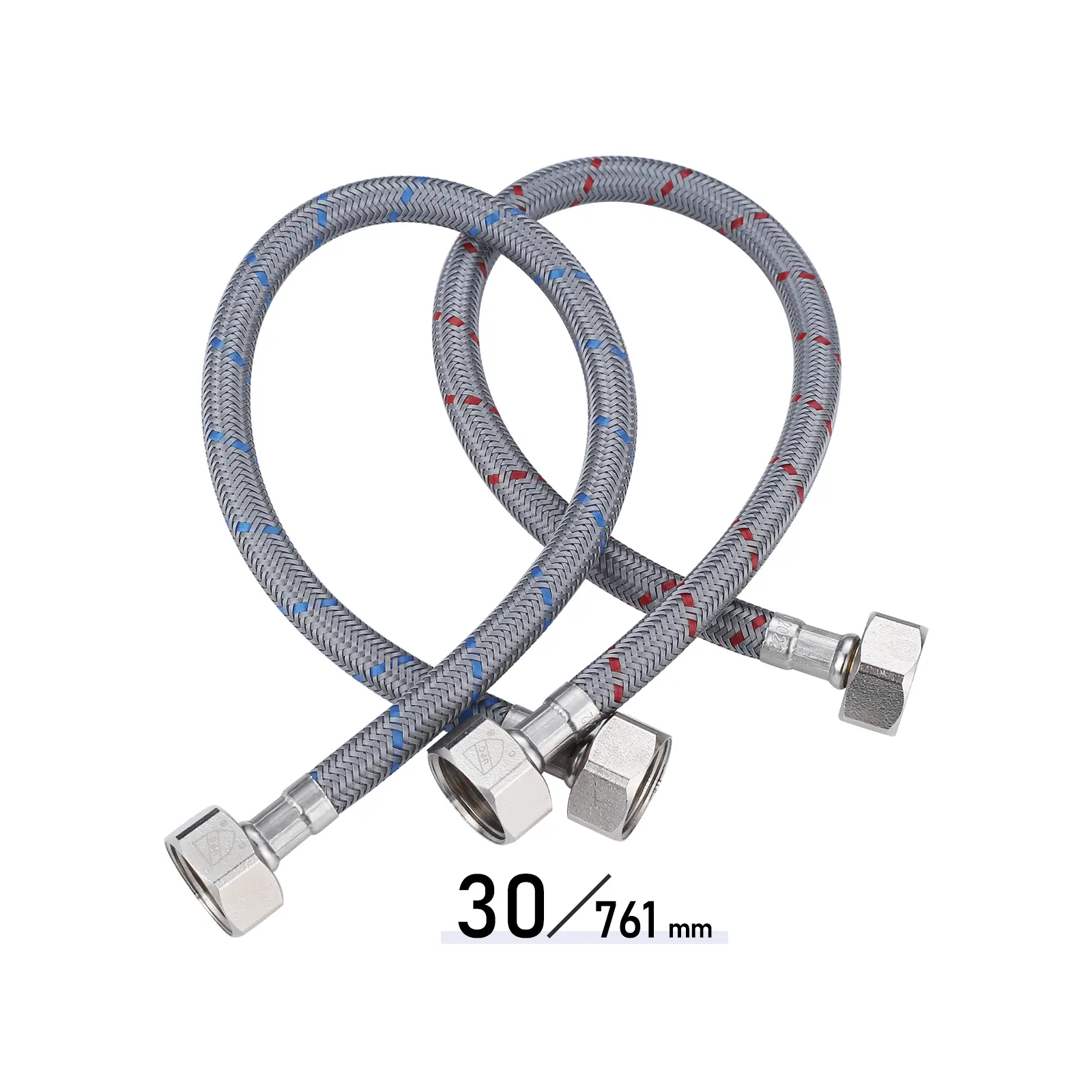 WOWOW 2-Pack 30-Inch 1/2-Inch FIP cUPC Flexible Metal Braided Stainless Steel Faucet Supply Lines, Leak-Proof Easy-Install Kitchen Sink Attachment (Flexible Metal Hose)