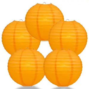 5-Pack 8 Inch Orange Parallel Ribbing Round Paper Lantern