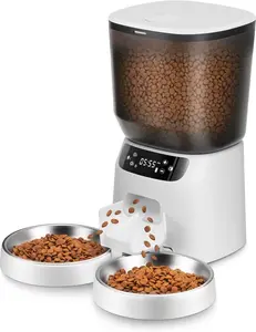 Automatic  Feeders for Two Cats, 5L/20 Cups Double Automatic   Dispenser with 2 Stainless Bowls, Timer Setting 20 Portions 6 Meals Per Day, 10s Meal Call, Pet Feeder for  (White)