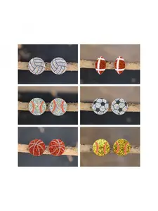 Ball Sports Acrylic Earrings, Volleyball, Rugby, Baseball, Football, Basketball, Tennis Sequin Fashion Stud Earrings