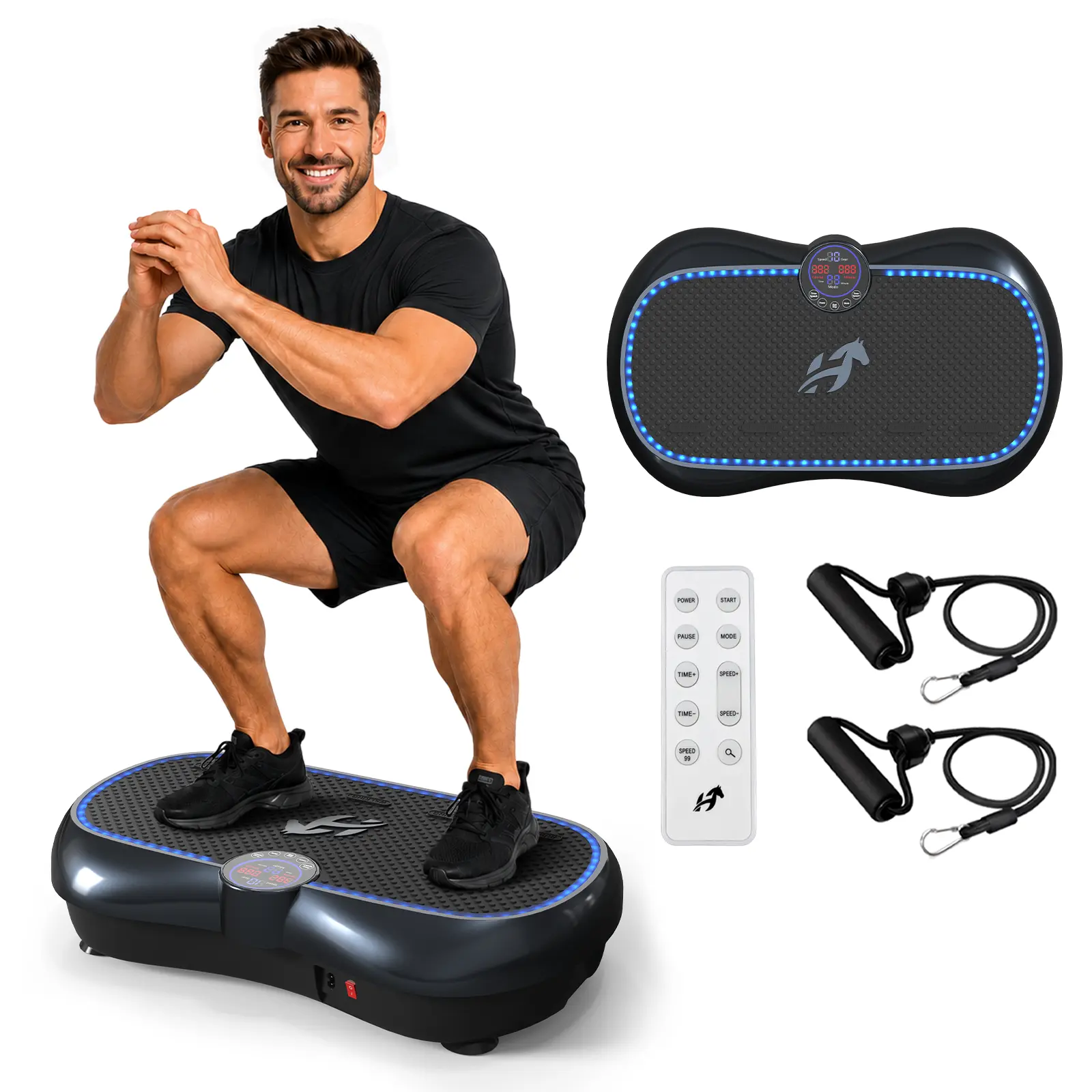 HopHorse Vibration Plate - 500LB Capacity Compact Functional Whole Body Vibration Platform with LCD Screen, Resistance Bands, At-Home Gym Equipment for Core Strength Training for Effective Home Workouts
