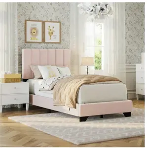 Reece Channel Stitched Upholstered Twin Bed, Light Pink