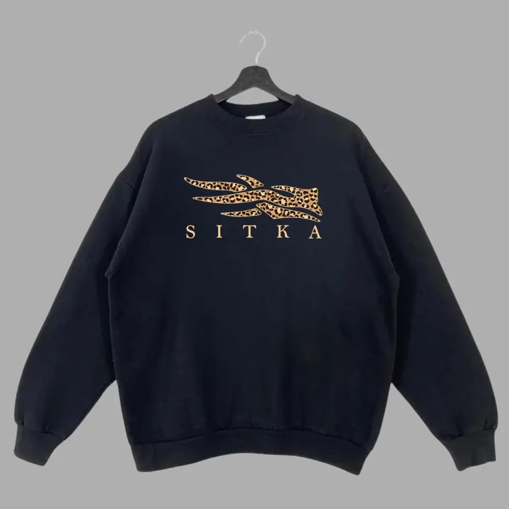 Sitka Hunting Sweatshirt, Camo Leopard Print Logo Pullover, Outdoorsman Gear, Warm Hunting Hoodie Alternative, Sitka Gear Apparel for Hunters & Wildlife Lovers