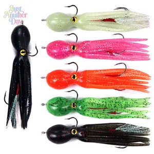 21g/11cm Lead-Weighted Octopus Squid Lures, Double Hook Trolling Bait, Bionic Soft Octopus for Deep Sea Fishing