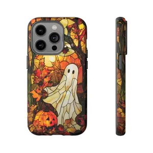Stained Glass Ghost and Pumpkin Tough Phone Case for iPhone 17 16 15 14 13 12 11