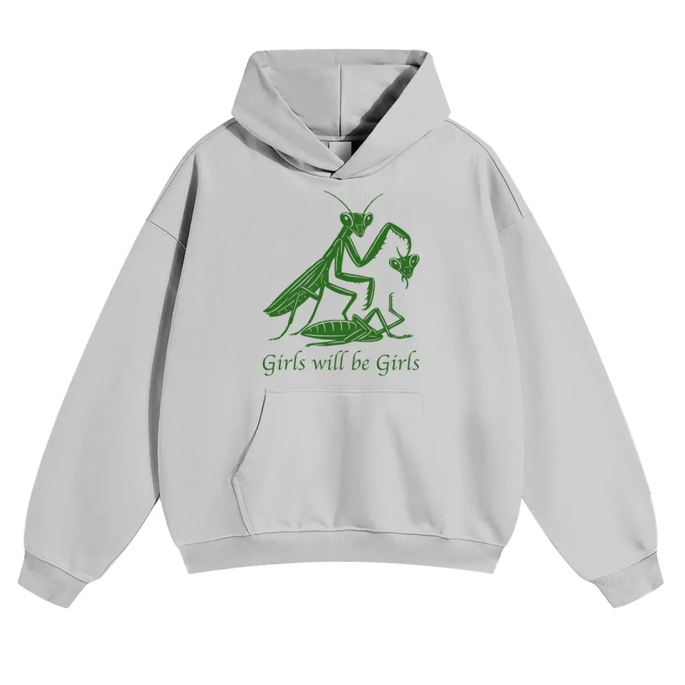 Men's Mantis Green Star "Girls Will Be Girls" Unisex Cotton Pullover Hoodies, Soft Fabric Sweatshirts with Polyester Blend T-Shirt Compatibility, Style, Oversized, Long Sleeve, Streetwear, Casual, Essential