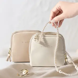 VLANDO Mini Velvet Jewelry Organizer Pouch - 4.7x4.9" Waterproof PU Leather Expandable Travel Case for Women's Rings, Earrings, Bracelets | Travel Accessories